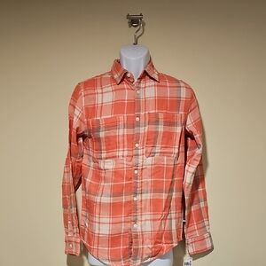 Women's Casual Orange Plaid Button Down Shirt